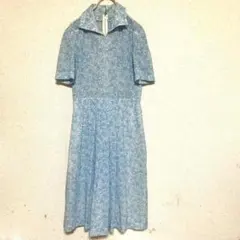 ロリーナ／小花柄ロングワンピース　襟付　水色