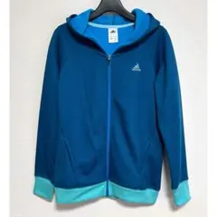 【美品】adidas レディース スウェット パーカー ブルー系 XL