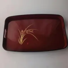 漆器 長盆 蘭蒔絵 朱塗 長角盆 銘入り☆未使用品☆昭和レトロ〈102〉