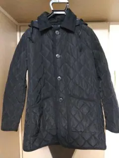 メンズ 黒 キルティングコート フード付き