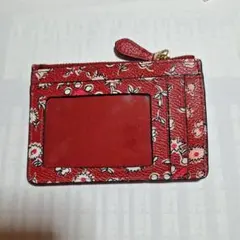 COACH パスケース 定期入れ 花柄 レッド