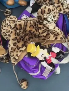 ヒョウ柄耳付き帽子 ミッキー付き
