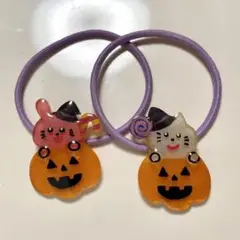 No.73 ハロウィン　うさぎ　ねこ　魔女　カボチャ　お菓子　キッズヘアゴム