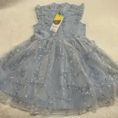 【新品】水色 フラワー刺繍 フリル袖ドレス 120 コスプレ ハロウィン 仮装