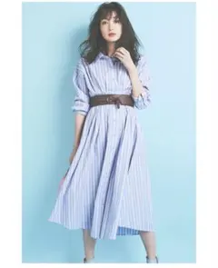 美品⭐︎ebureリネンビスストライプバンドカラーシャツワンピース