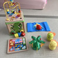 知育玩具5点セット　あそぼっくす 木製 ルーピング 型はめパズル　など