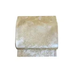 上品 草木文様 名古屋帯 開き仕立て 六通柄 シャンパンゴールド セミフォーマル