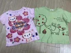 半袖Tシャツ 110サイズ 2枚セット ピンク グリーン まとめ売り アニマル柄