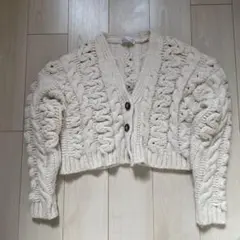 ZARA アイボリー ケーブルニット カーディガン M