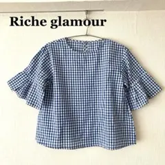Richeglamour　ギンガムチェック　ブラウス　半袖　ブルー×白　Ｍサイズのサムネイル