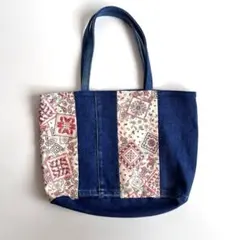 【未使用】デニム リメイク トートバッグ 買い物バッグ ペーズリー ハンドメイド