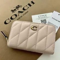 コーチ☆新品☆ピローキルティングレザーカードケース/フラグメントケース ピンク