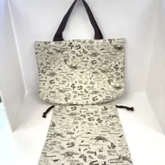 レッスンバッグ　巾着袋　２点セット　恐竜　男の子　ハンドメイド　キルティング