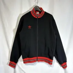 【80s名作】デサント adidas トラックジャケット 黒赤 M トレフォイル