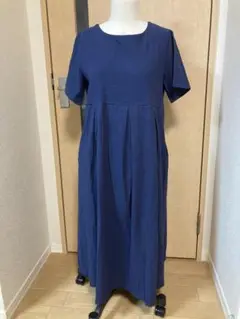 ネイビー 半袖ロングワンピース