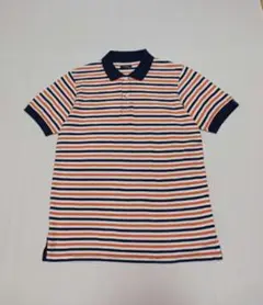 メンズ BELLEMAISON ネイビー オレンジ ボーダー柄 ポロシャツのサムネイル