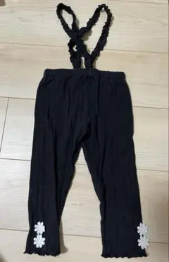 サスペンダー付きレギンス ブラック 花モチーフ