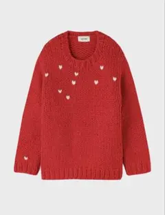 ハート刺繍ニットセーター レッド・ホワイト