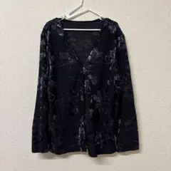 【値下げ】黒 フラワー柄 長袖シャツ ベロア素材 おしゃれ