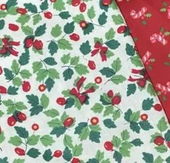 ⑥クリスマス ひいらぎ柄プリント生地カットクロスはぎれヒイラギヤドリギ