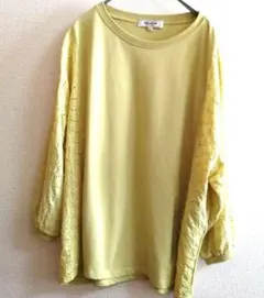 大きいサイズ＊LLサイズ＊薄い黄色のレース袖トップス