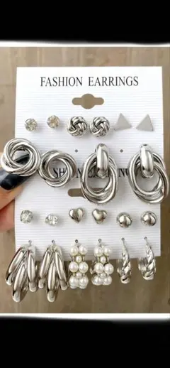 シルバー フェイクパール　ピアス　11ペアセット