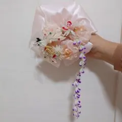 七五三　和装用　髪飾り ピンクリボン 鶴　花飾り