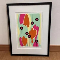北欧風 モダン 抽象画 シルクスクリーン 70/100 サイン入り 額装 版画