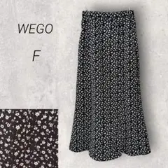 ウィゴー WEGO 小花柄フレアロングスカート【F】黒白 ウエストゴム 脚長効果