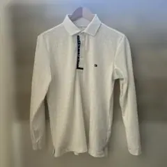 M】トミーヒルフィガーゴルフ 長袖ポロシャツ 白 ジャガードロゴ