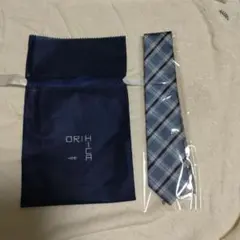 ORIHICA ネクタイ ブルー系 チェック柄 専用袋付き