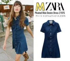 新品 ZARA Z1975 プリーツ デニム ミニワンピース M ラスト1点♪