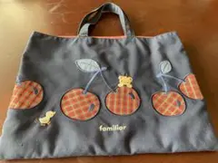 familiar ネイビー チェリー刺繍 レッスンバッグ