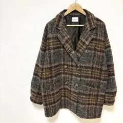 【クラシカルエルフ】ブークレー起毛チェック柄ダブルジャケットコート　XL大きい