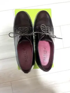 ハルタ 本革 ヒールアッププレーントゥシューズ 25 茶 3E