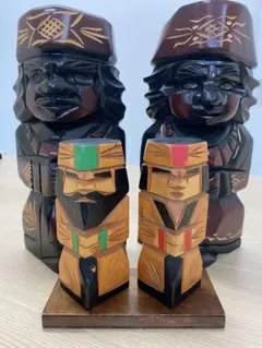 4F アイヌ木彫り 人形 ニポポ人形 ペア 郷土玩具 北海道 民芸品 昭和