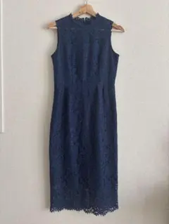 結婚式・お呼ばれ・二次会　ネイビー レース ノースリーブ ワンピース