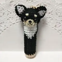 可愛い ハチワレ ねこ あみぐるみ ハンドメイド リップケース／印鑑