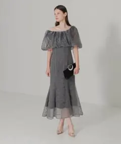 LEJA オフショルダーパフスリーブマーメイドドレス　結婚式　グレー