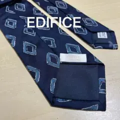 【美品】EDIFICE ネイビー　スクエア小紋　ネクタイ