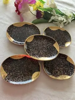 未使用❤️有田焼陶悦窯　悦山造　黒吹金地紋　雅　銘々皿　5枚のサムネイル