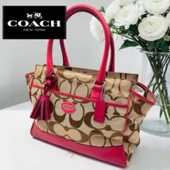 COACH コーチ ショルダーバッグシグネチャー キャリーオール ピンク