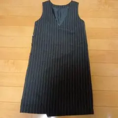 ダークグレー ストライプ Vネック ワンピース