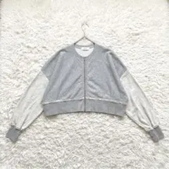 【cepo】バイカラー ジップアップ クロップドスウェット コットン グレー Mのサムネイル