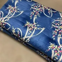 青色花柄シルク風敷き布団 ダブルサイズ