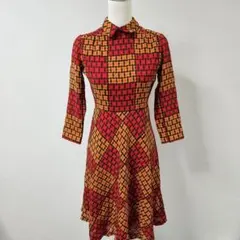 花柄 レトロ シャツ ワンピース【M】ヴィンテージ 長袖 総柄 昭和