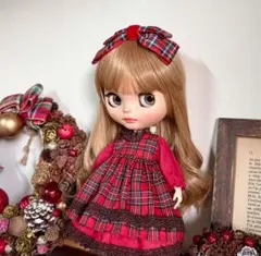 赤タータンチェックワンピセット ブライス アウトフィット