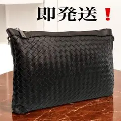 編み込みレザー クラッチバッグ ブラック メンズ 本革調 高級感　セカンドバッグ