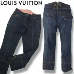 【美品】ルイヴィトン デニムパンツ 36 レディース 裾折り返し モノグラム柄