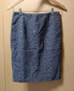 ツイード 膝丈 タイトスカート バックスリット ブラック ホワイト Ｓ